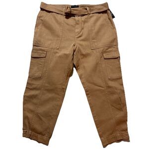 Banana Republic cropped Cargo Tapered Utility Surplus Pants Womens 16 Tan Belted